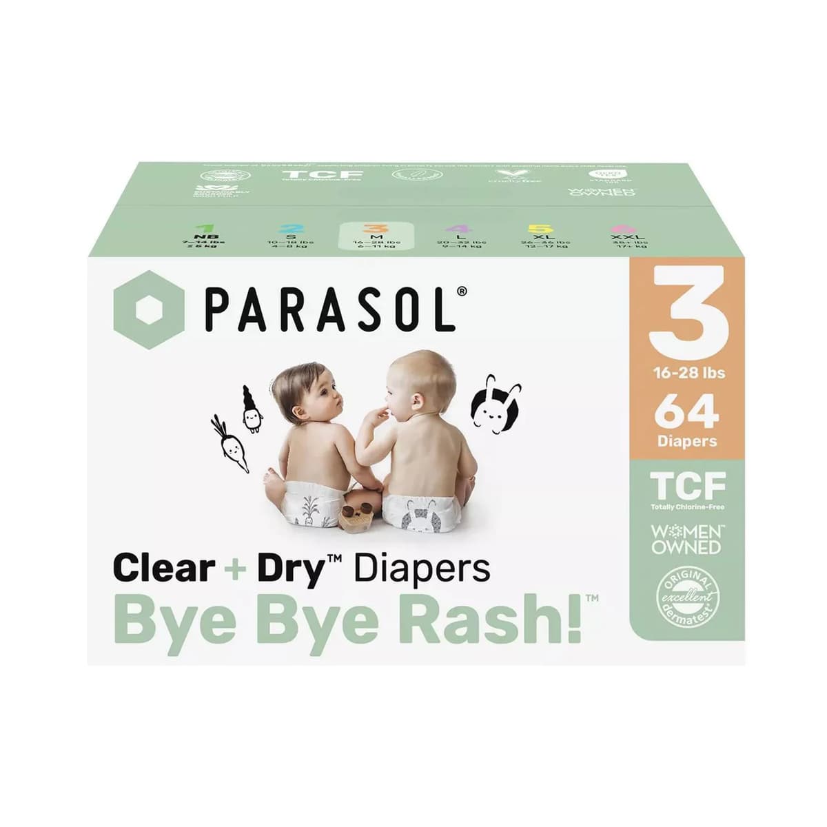 Chlorine-Free Diapers with RashShield Protection - Size 3
