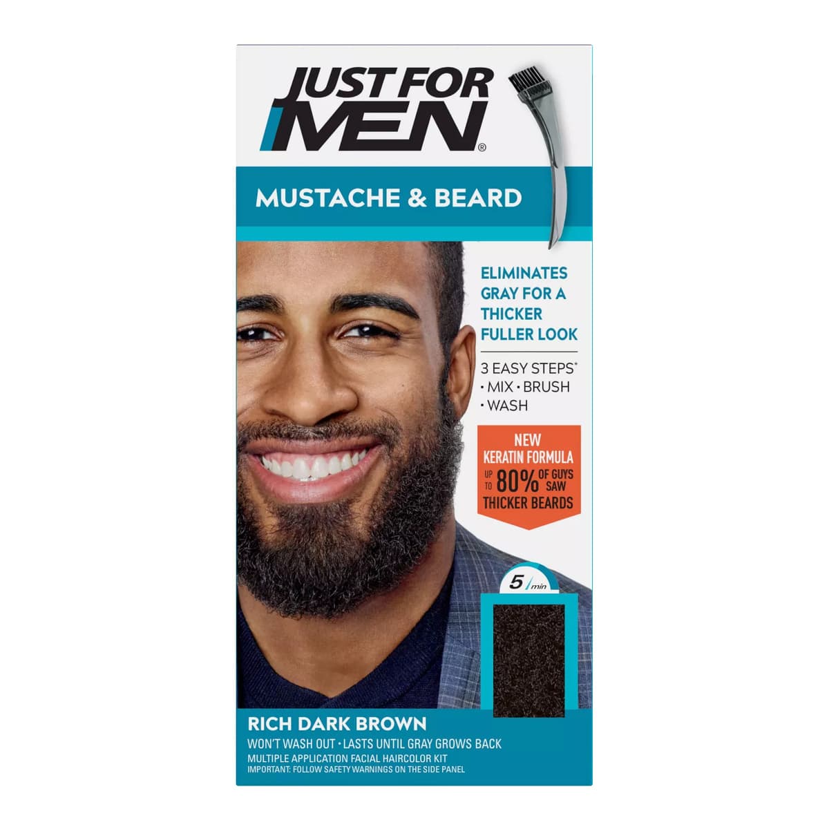 Mustache & Beard Coloring for Gray Hair with Brush Included, Rich Dark Brown M47