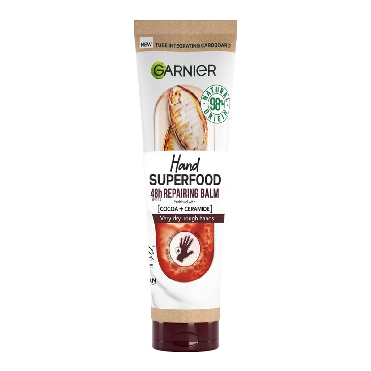 Vegan Hand Superfood, Repairing Hand Cream with Cocoa and Ceramide for Very Dry, Rough Hands