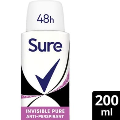 Invisible Pure Anti-Perspirant Spray for 48hour Protection Against Sweat, Odour, White Marks & Yellow Stains