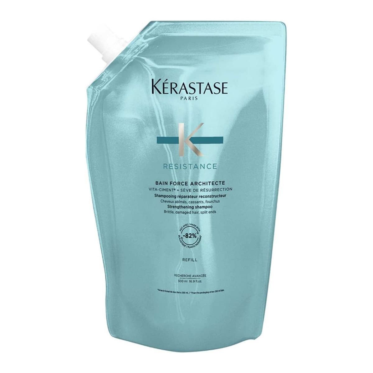 Kérastase Resistance Shampoo Strengthening and Fortifying Refill Pouch for Damaged, Brittle Hair with Vita-Ciment Complex