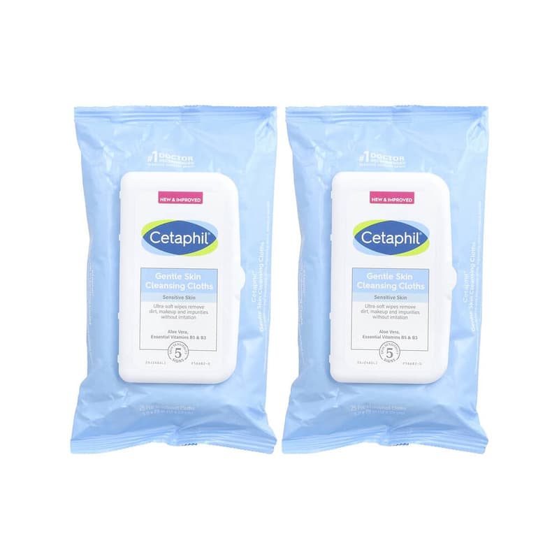 Gentle Skin Cleansing Cloths, Fragrance Free, 2 Packs, 25 Pre-Moistened Cloths