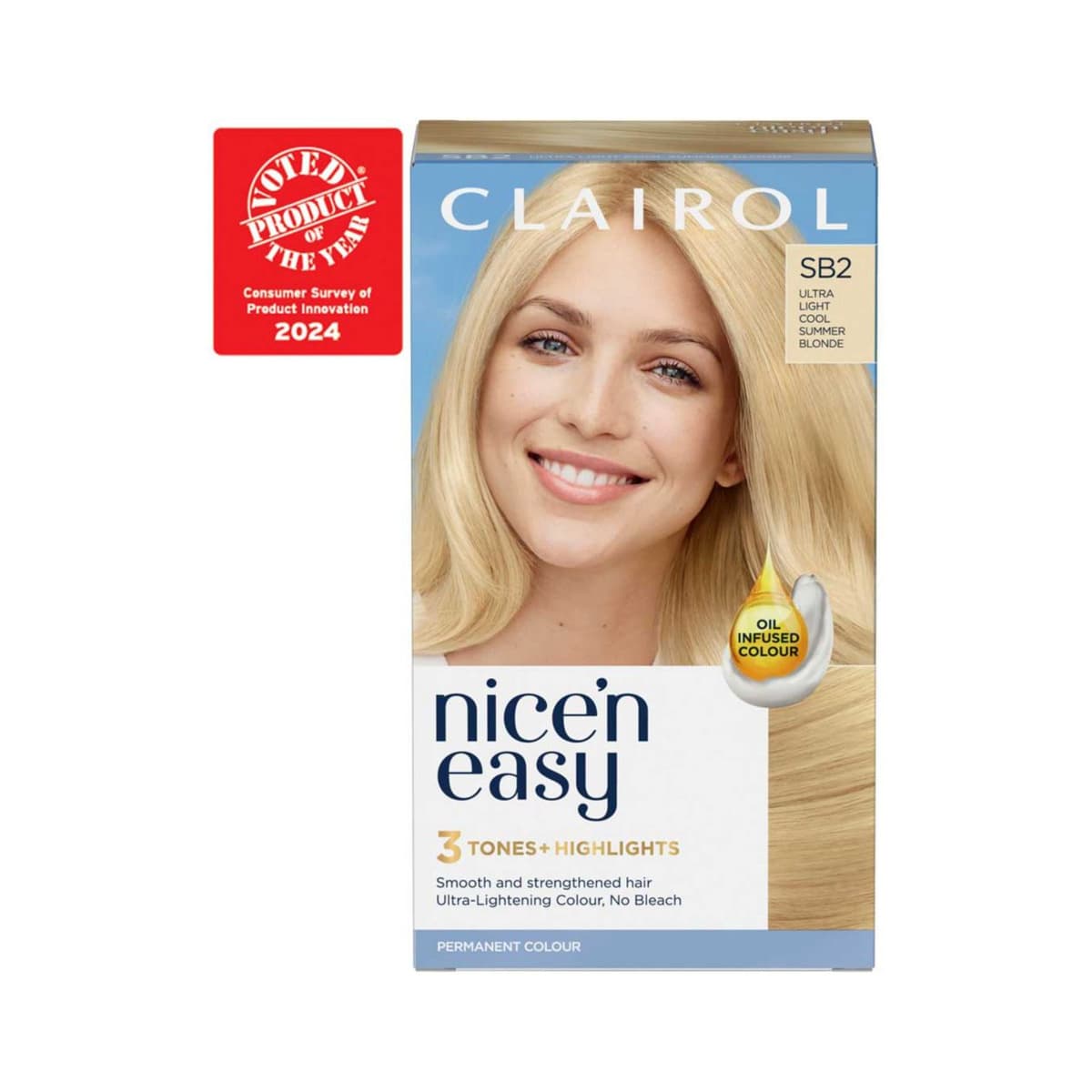 Clairol Nice'n Easy Crème Oil Infused Permanent Hair Dye SB2 Ultra Light Cool Summer Blonde