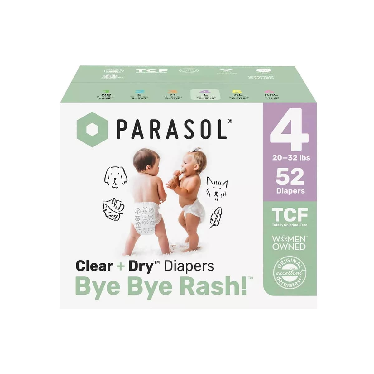 Chlorine-Free Diapers with RashShield Protection - Size 4