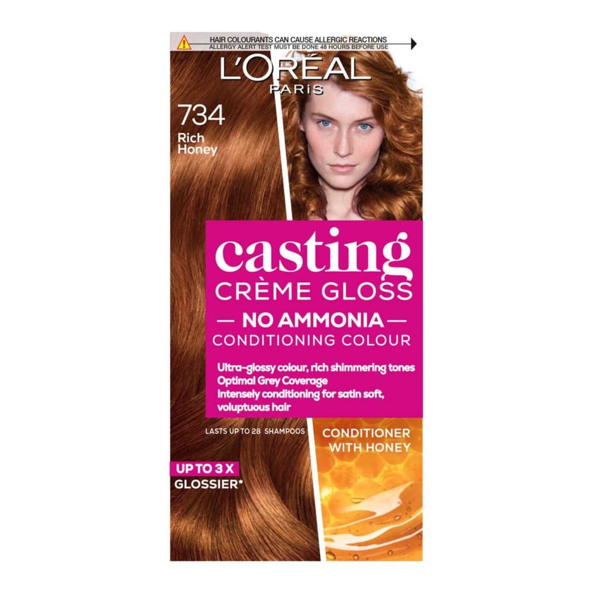 Paris Casting Creme Gloss Semi-Permanent Hair Dye, Blonde Hair Dye 734 Rich Honey Blonde