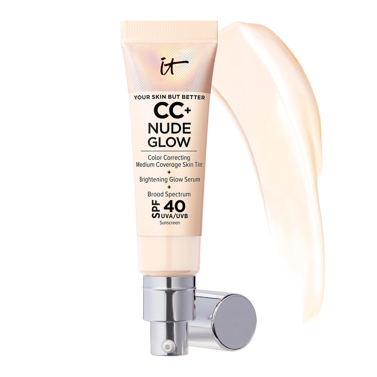 CC+ Nude Glow Lightweight Foundation + Glow Serum with SPF 40 and Niacinamide, Fair Porcelain