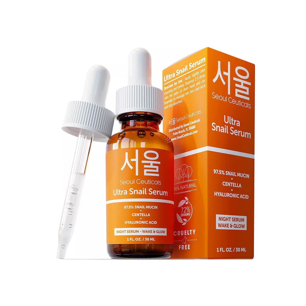 Korean Skin Care Snail Mucin Serum - Korean Beauty Skincare Night Serum Hyaluronic Acid for Face - Contains 97.5% K Beauty Snail