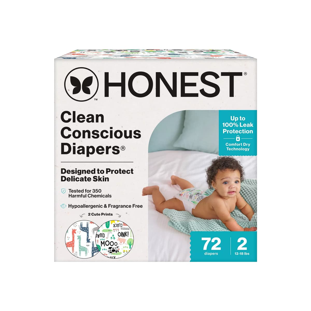 Clean Conscious Disposable Diapers - Barnyard Babies & Pandas - Size 2