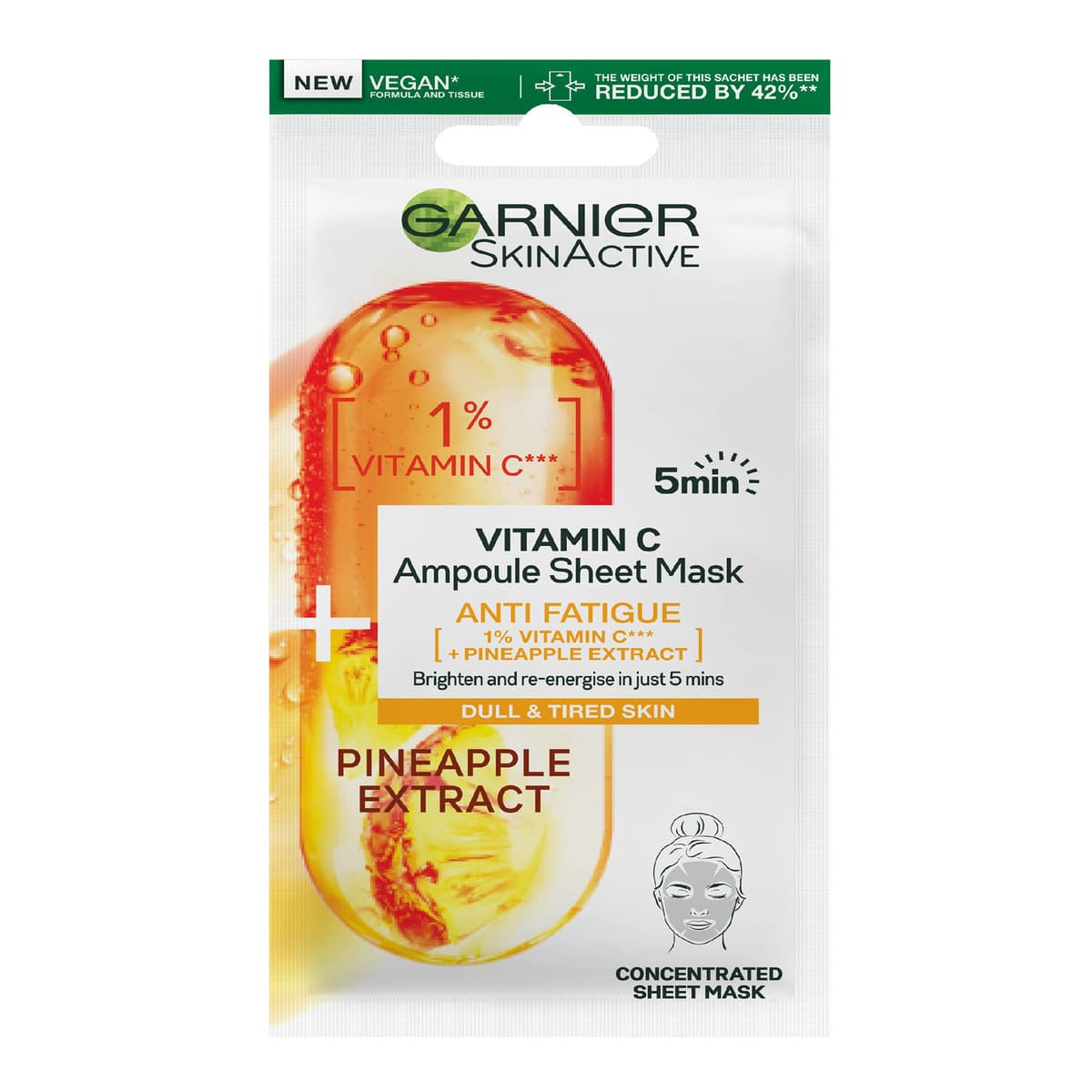 SkinActive Anti Fatigue Ampoule Sheet Mask - Pineapple and 1% Vitamin C