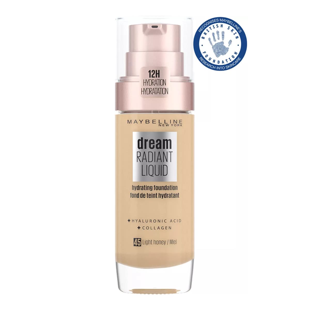 Dream Radiant Liquid Hydrating Foundation with Hyaluronic Acid and Collagen, Light Honey