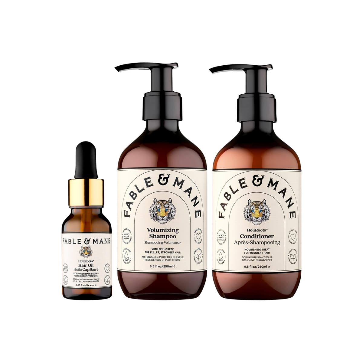 Volumizing Shampoo, Conditioner & Mini HoliRoots Pre-Wash Hair Oil Value Set