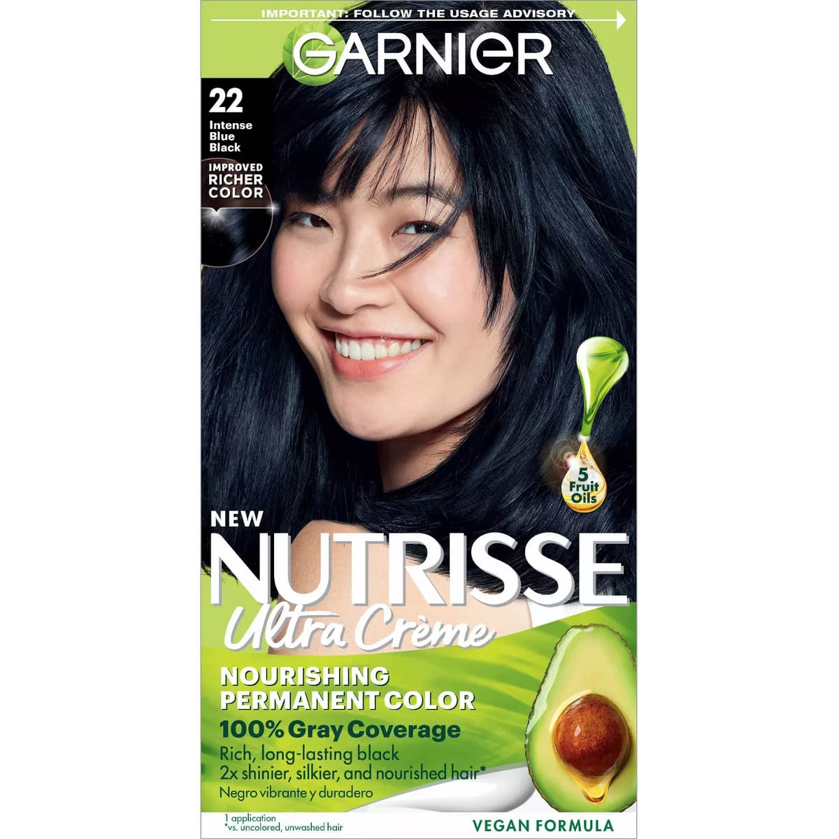 Nutrisse Nourishing Permanent Hair Color Creme, #22 Intense Blue Black