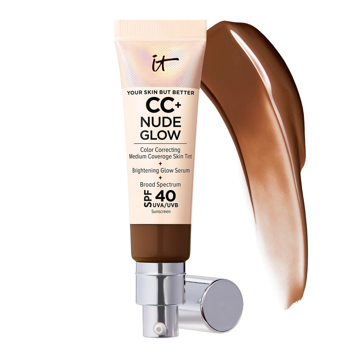 CC+ Nude Glow Lightweight Foundation + Glow Serum with SPF 40 and Niacinamide, Neutral Deep
