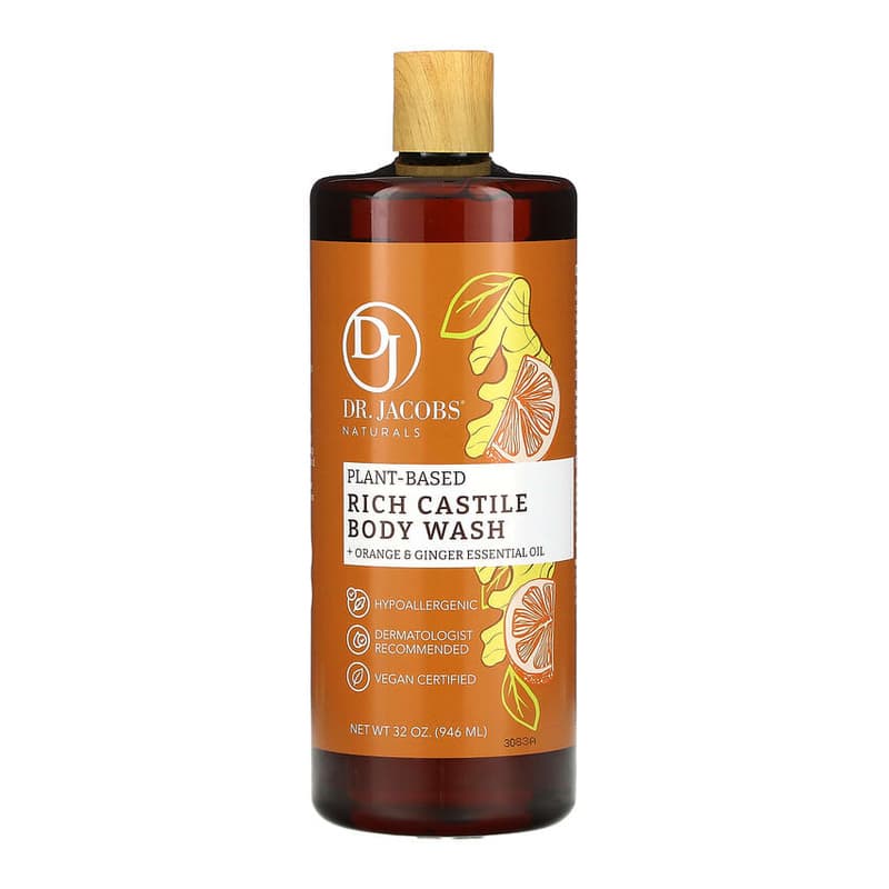 Plant-Based Rich Castile Body Wash, Orange & Ginger Essential Oil