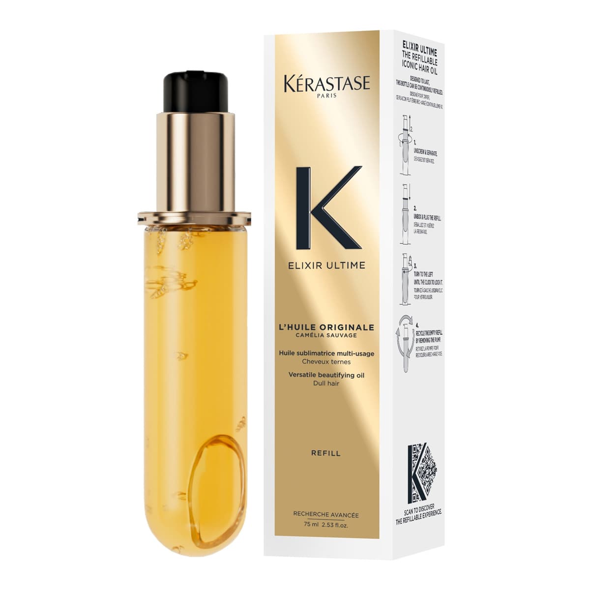 Kérastase Elixir Ultime Hair Oil L'Huile Originale Refill Capsule, For All Hair Types with Argan Oil & Heat Protection