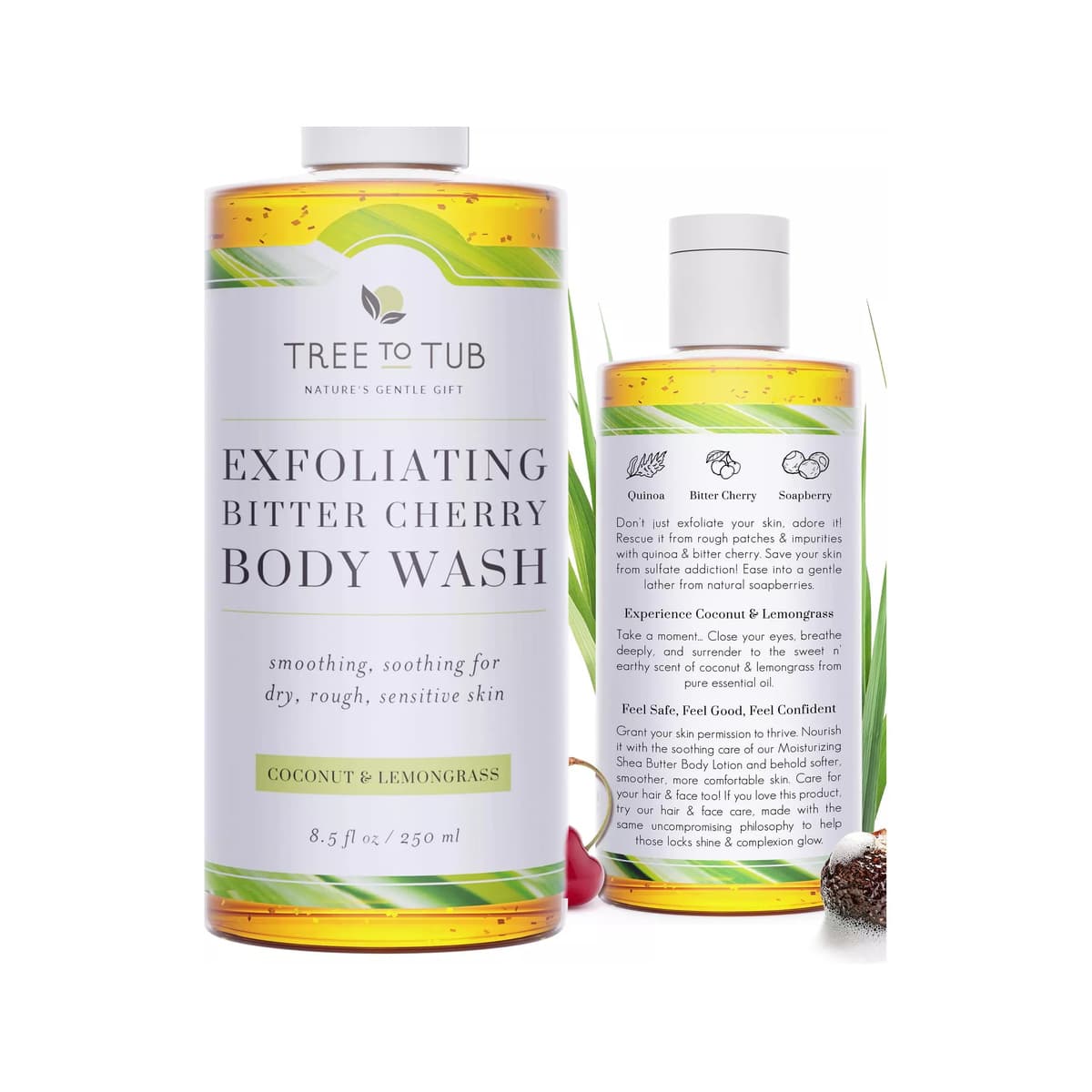 Bitter Cherry Coconut Exfoliating Body Wash - Body Scrub for Sensitive Skin - Skin Exfoliator for Body for Women & Men Natural Cherry