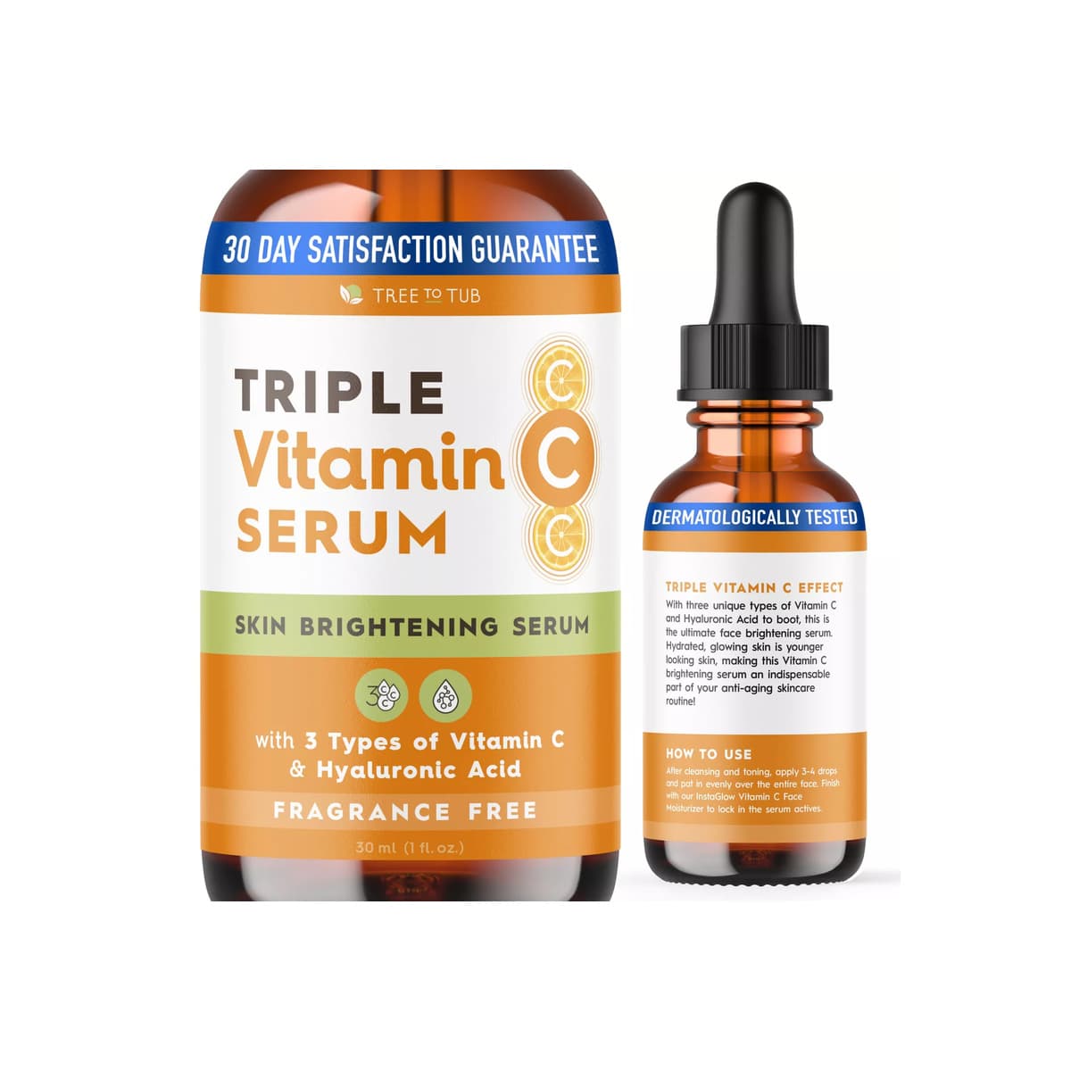 Vitamin C Serum - Triple Vitamin C + Hyaluronic Acid - Hydrating Antioxidant Serum for Dry, Sensitive Skin, Maximum Anti-Aging, and Glow