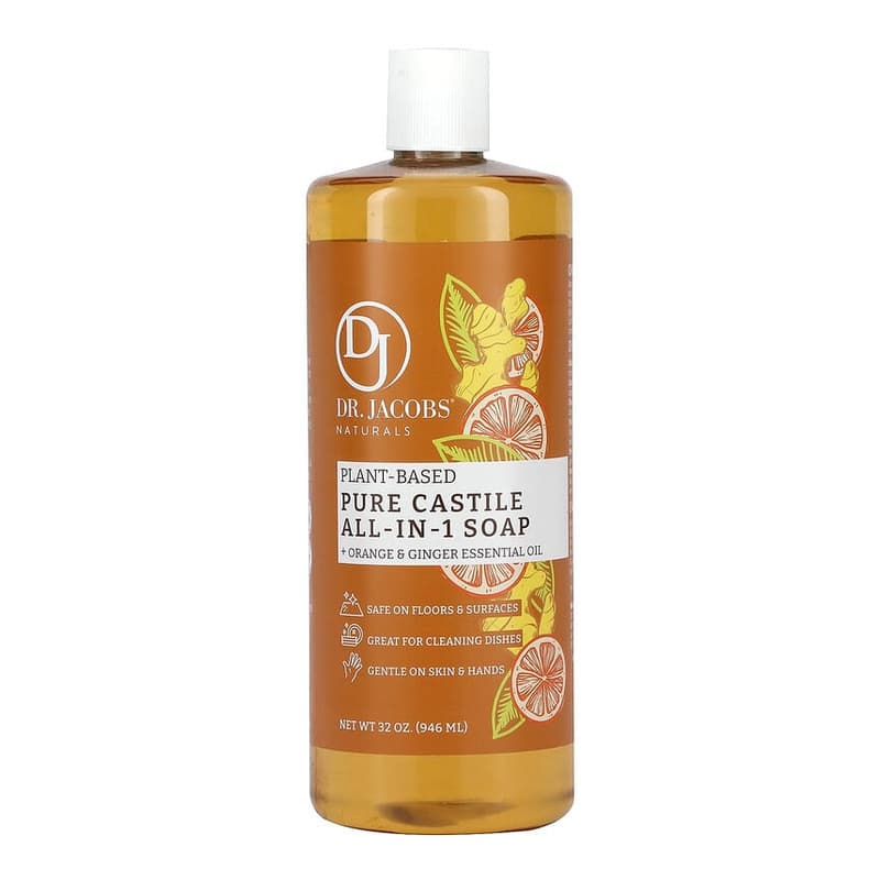 Plant-Based Pure Castile All-In-1 Soap, Orange & Ginger Essential Oil