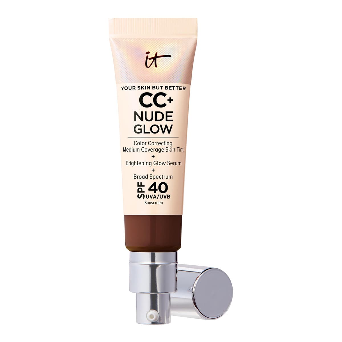 CC+ Nude Glow Lightweight Foundation + Glow Serum with SPF 40 and Niacinamide, Deep Bronze