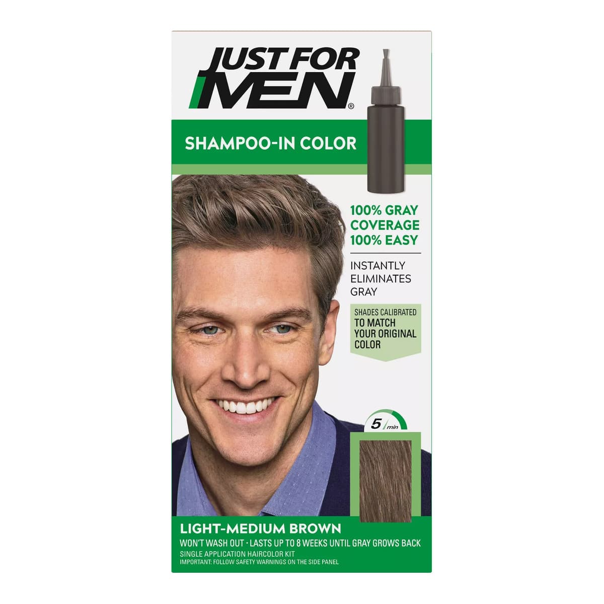 Shampoo-In Color Gray Hair Coloring for Men - Light-Medium Brown - H-30