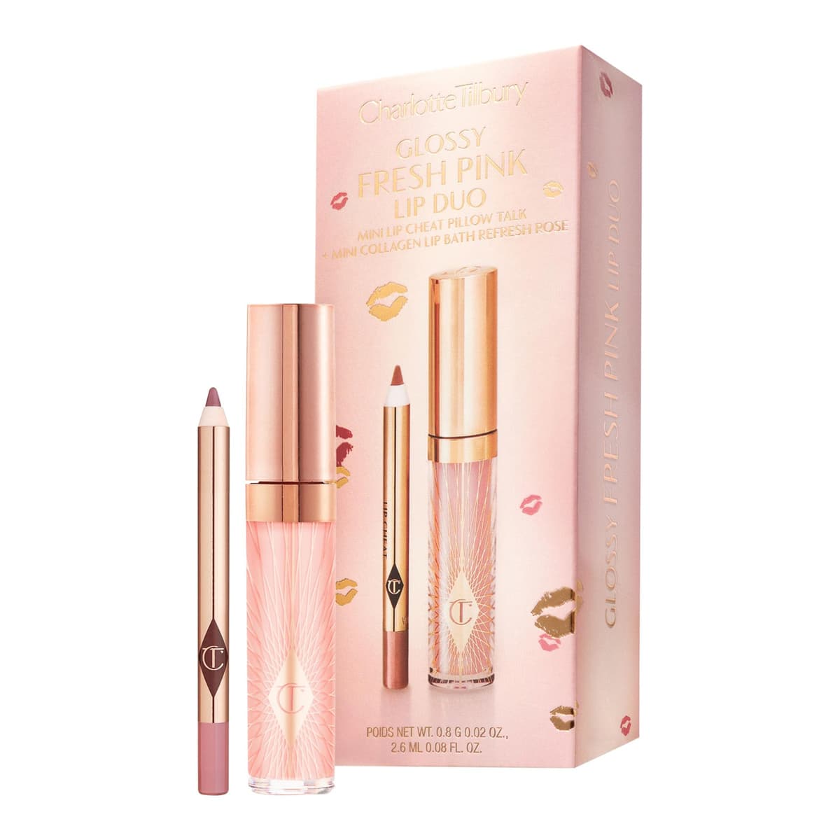 Mini Glossy Pink Lip Gloss + Lip Liner Set, Fresh Pink