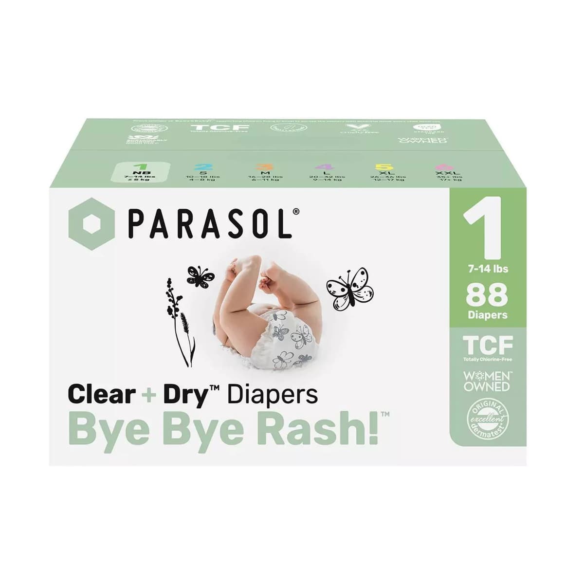 Chlorine-Free Diapers with RashShield Protection - Size 1