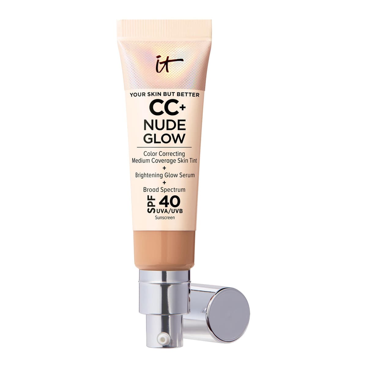 CC+ Nude Glow Lightweight Foundation + Glow Serum with SPF 40 and Niacinamide, Medium Tan