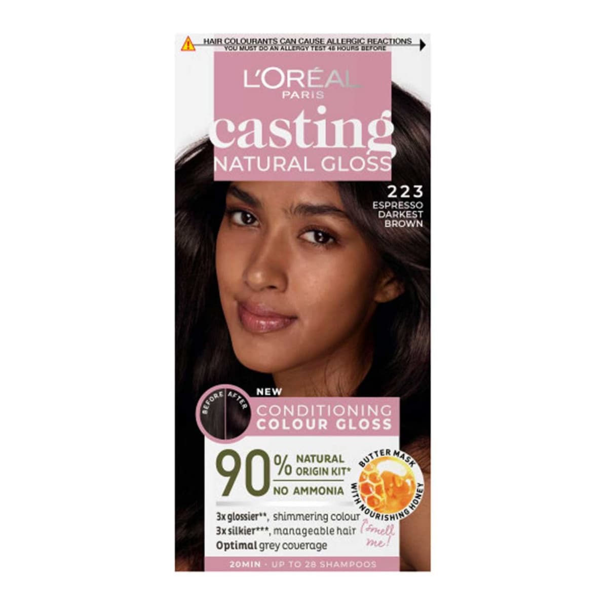 L’Oréal Paris Casting Natural Gloss Semi-Permanent Hair Dye, Ammonia Free, 2.23 Espresso Darkest Brown