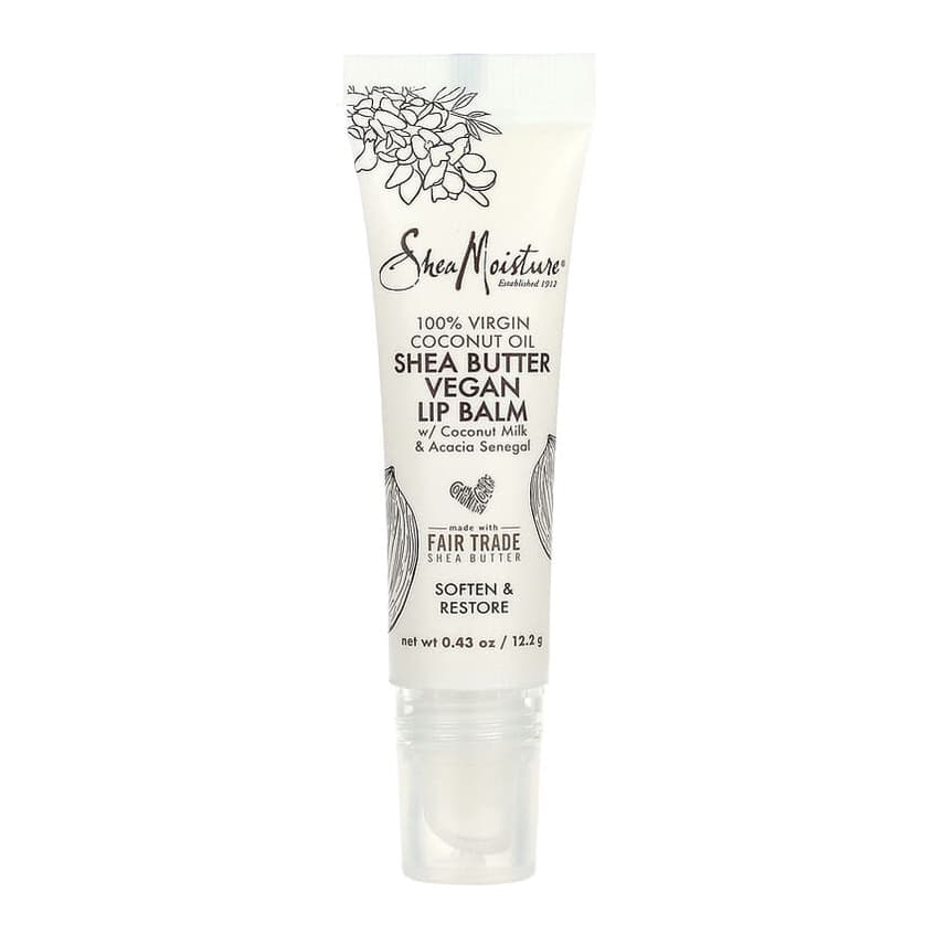 Shea Butter Vegan Lip Balm with Coconut Milk & Acacia Senegal, 100% Virgin Coconut Oil