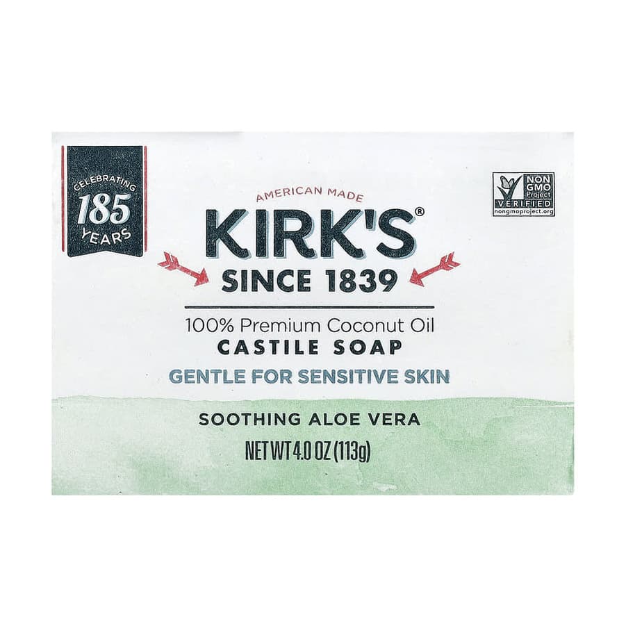 100% Premium Coconut Oil Castile Bar Soap, Soothing Aloe Vera