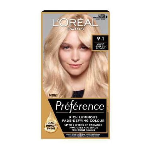 L’Oréal Paris Preference Permanent Hair Dye, Luminous Colour, Light Ash Blonde 9.1
