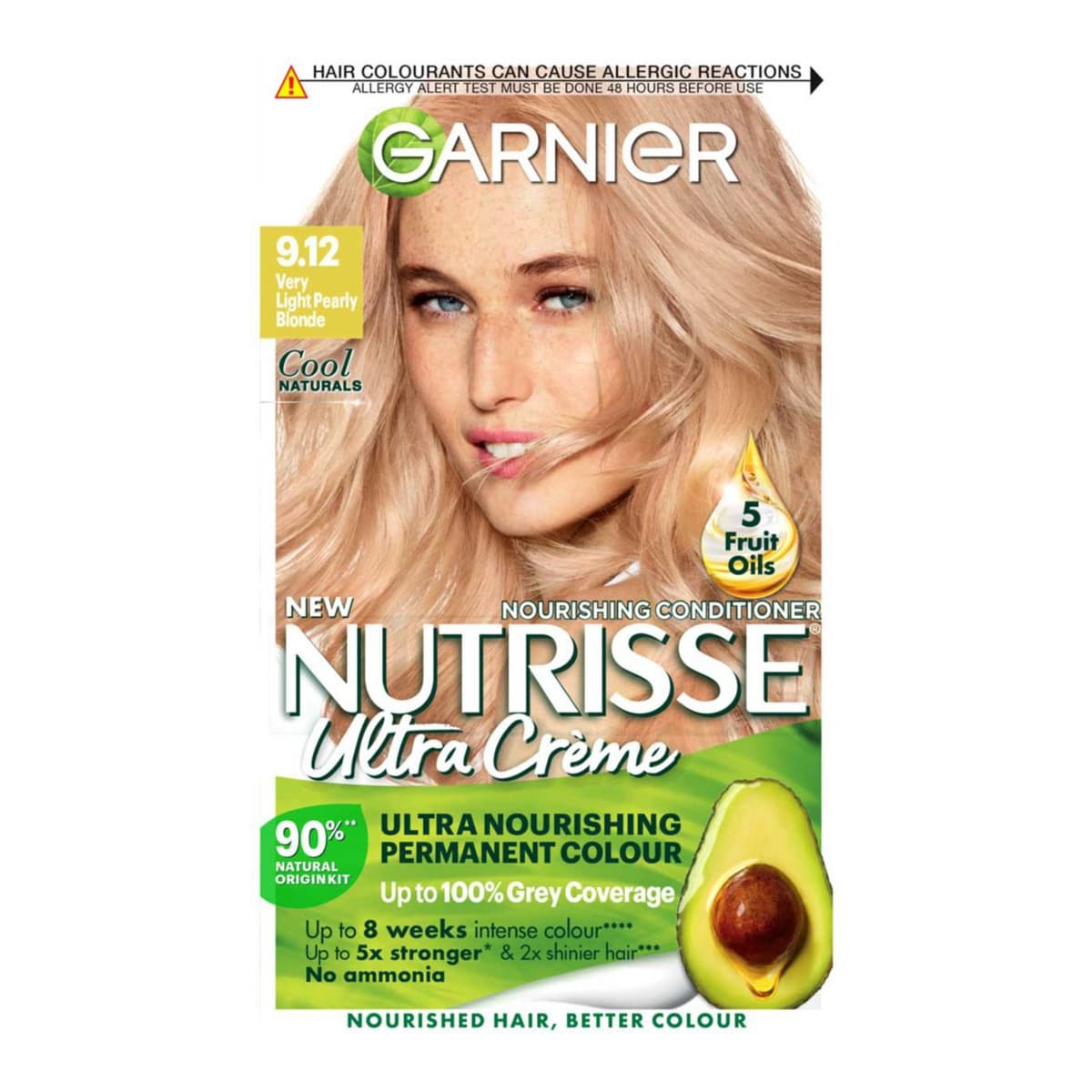 Nutrisse Creme Blonde Hair Dye Permanent Nourishing Hair Mask Conditioner- 9.12 Very Light Pearly Blonde