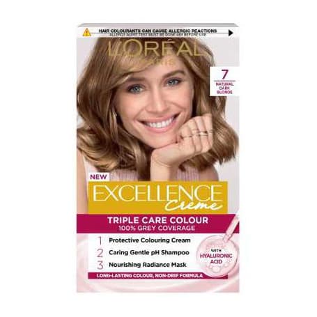 L’Oréal Paris Excellence Crème Permanent Hair Dye, Up to 100% Grey Hair Coverage, 7 Natural Dark Blonde