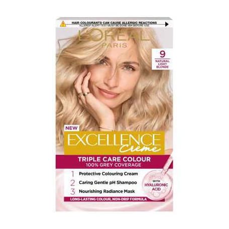 L’Oréal Paris Excellence Crème Permanent Hair Dye, Up to 100% Grey Hair Coverage, 9 Natural Light Blonde