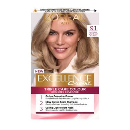L’Oréal Paris Excellence Crème Permanent Hair Dye, Up to 100% Grey Hair Coverage, 9.1 Natural Light Ash Blonde