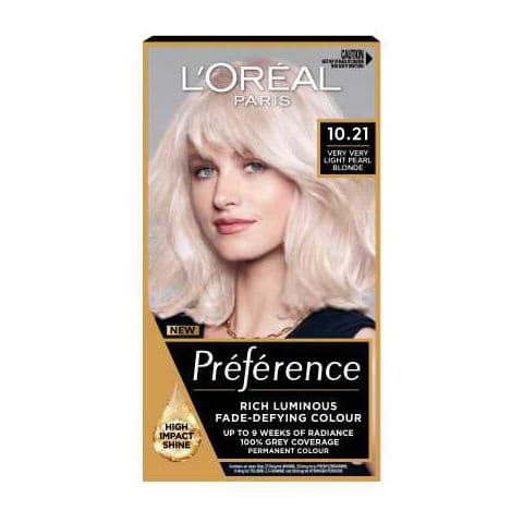 L’Oréal Paris Preference Permanent Hair Dye, Luminous Colour, Very Very Light Pearl Blonde 10.21