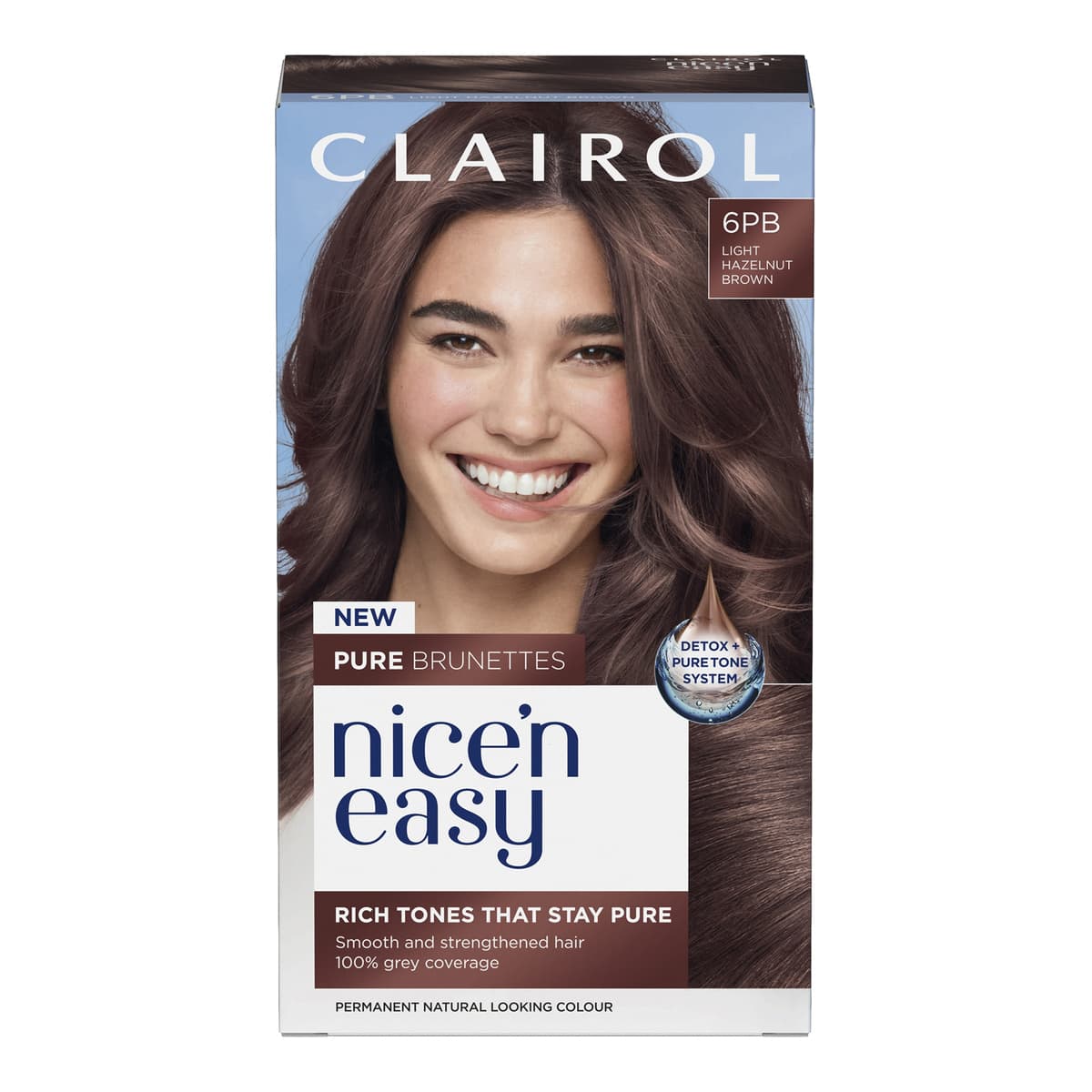 Nice'n Easy Crème, Pure Brunettes Permanent Hair Dye, 6PB Light Hazelnut Brown