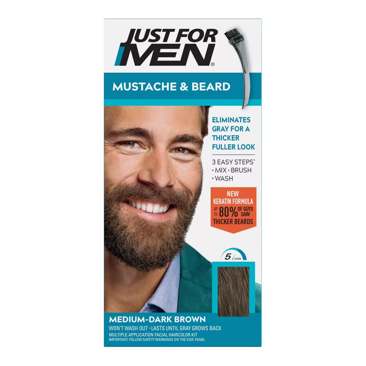 Mustache & Beard Coloring for Gray Hair with Brush Included - Medium Dark Brown M40