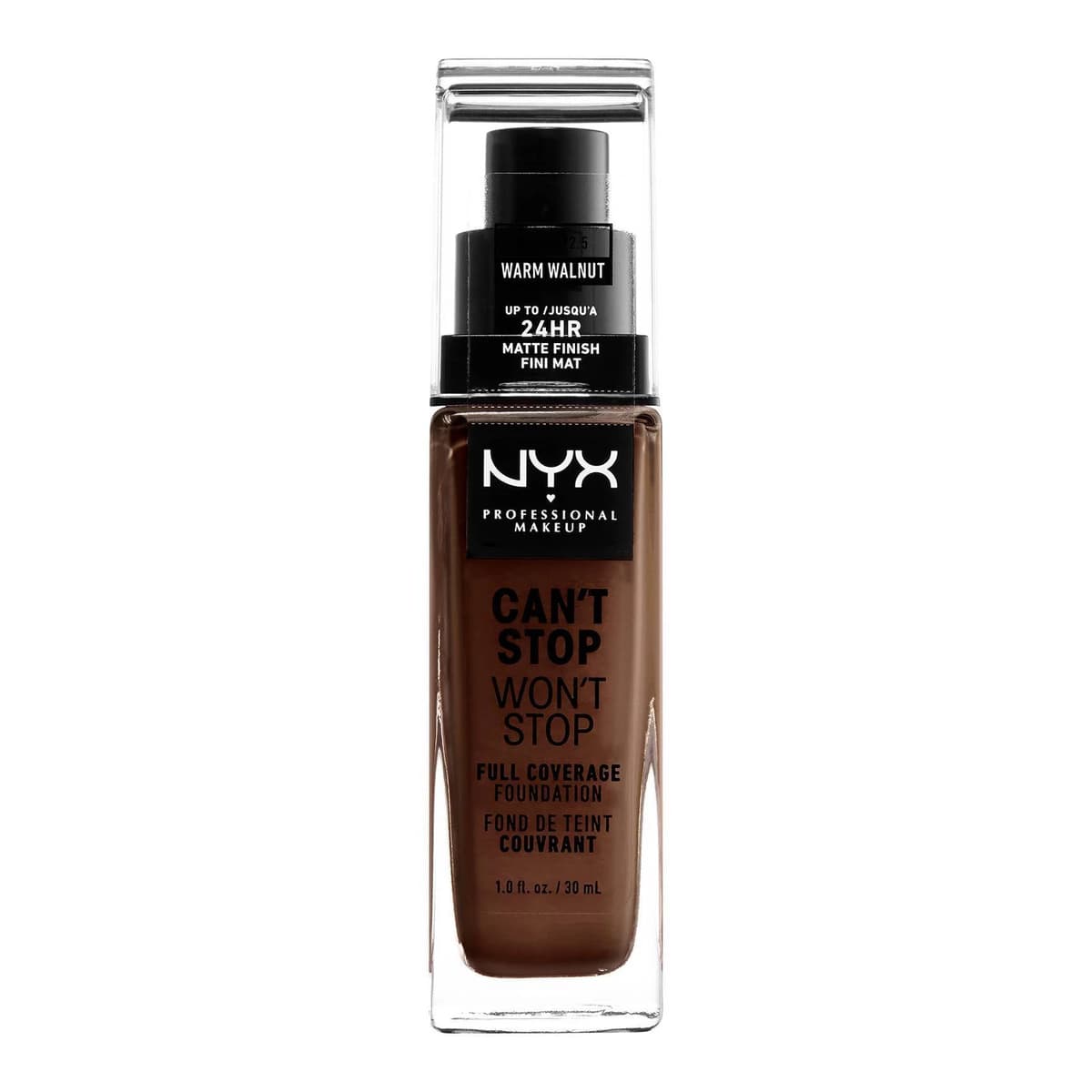 Can't Stop Won't Stop 24Hr Full Coverage Matte Finish Foundation, #22.5 Warm Walnut