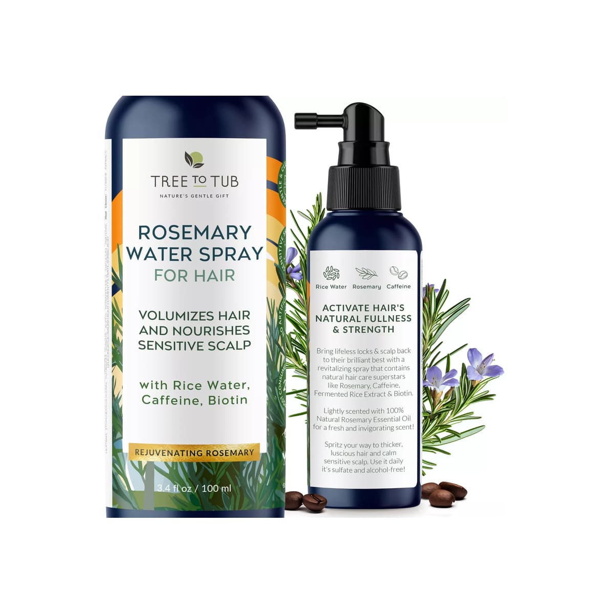 Rosemary Water Spray for Hair - Fermented Rice Water to Nourish Dry Scalp for Women & Men, Caffeine to Strengthen & Support Natural Growth