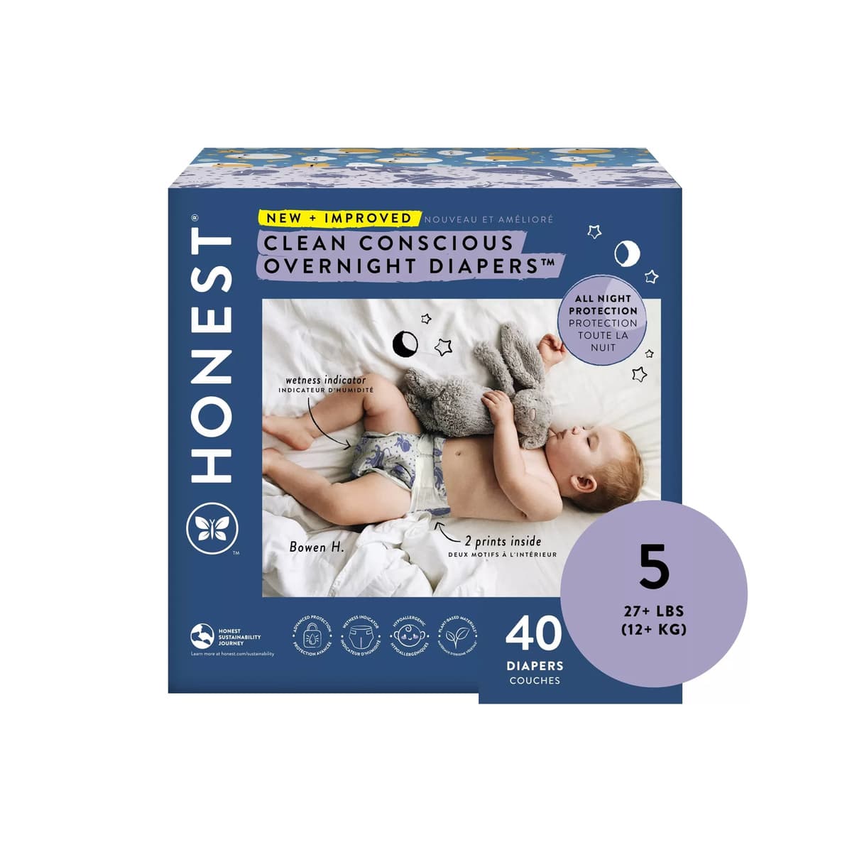 Clean Conscious Disposable Overnight Diapers Cozy Cloud + Star Signs - Size 5