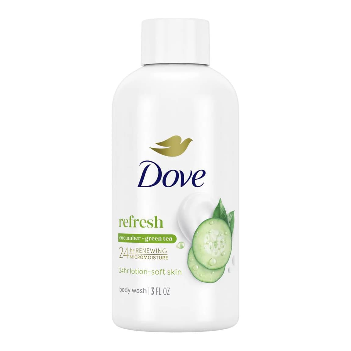 Dove Refresh Body Wash - Cucumber and Green Tea 24hr Lotion-Soft Skin - Trial Size