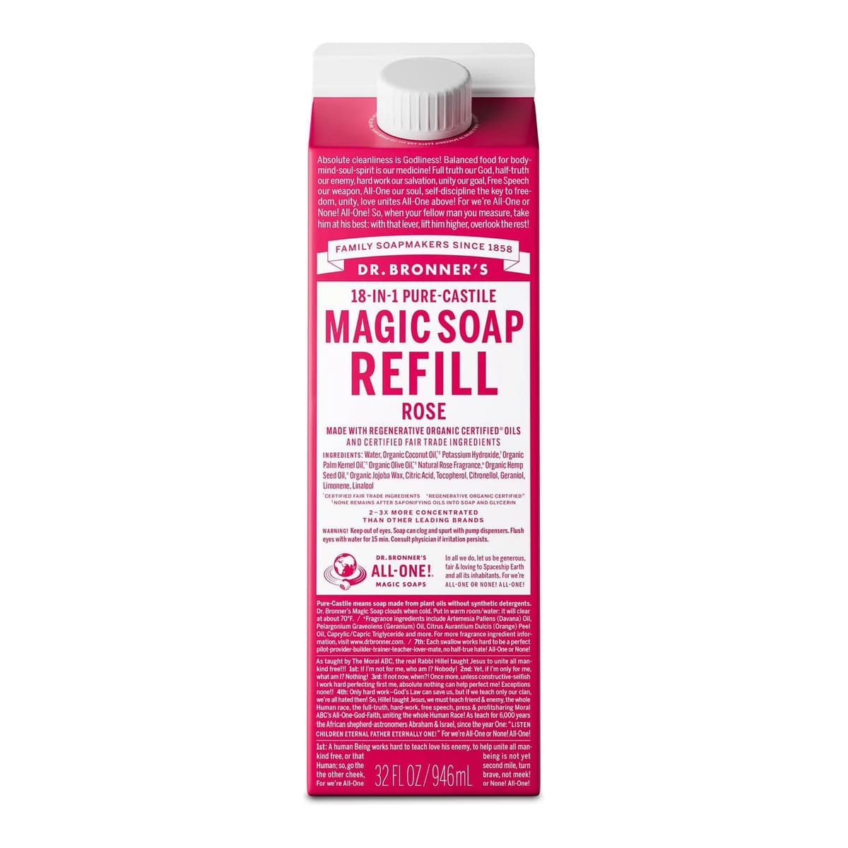 Pure Castile Liquid Soap Bodywash Refill Carton - Rose