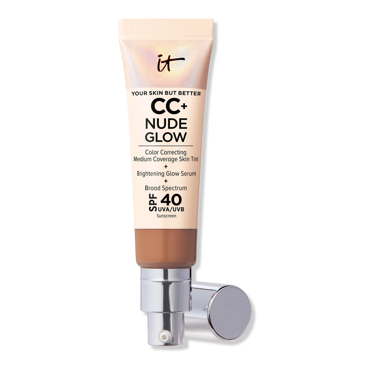 CC+ Nude Glow Lightweight Foundation + Glow Serum with SPF 40, Rich Honey
