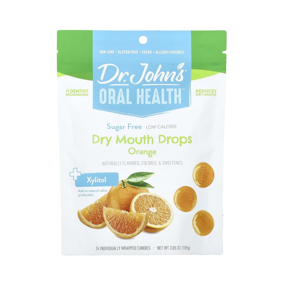 Oral Health™, Dry Mouth Drops, + Xylitol, Orange, 24 Individually Wrapped Candies.