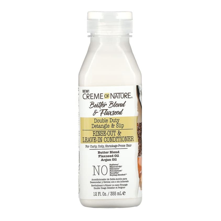 Butter Blend & Flaxseed, Double Duty, Detangle & Slip Rinse-Out & Leave-In Conditioner