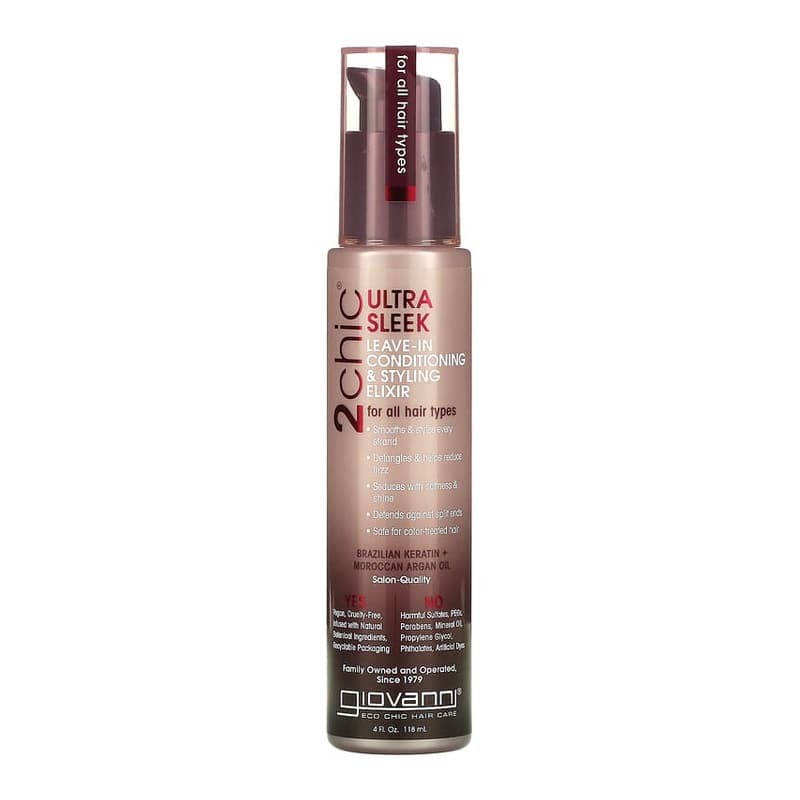 2chic, Ultra Sleek Leave-In Conditioning & Styling Elixir, For All Hair Types, Brazilian Keratin + Moroccan Argan Oil