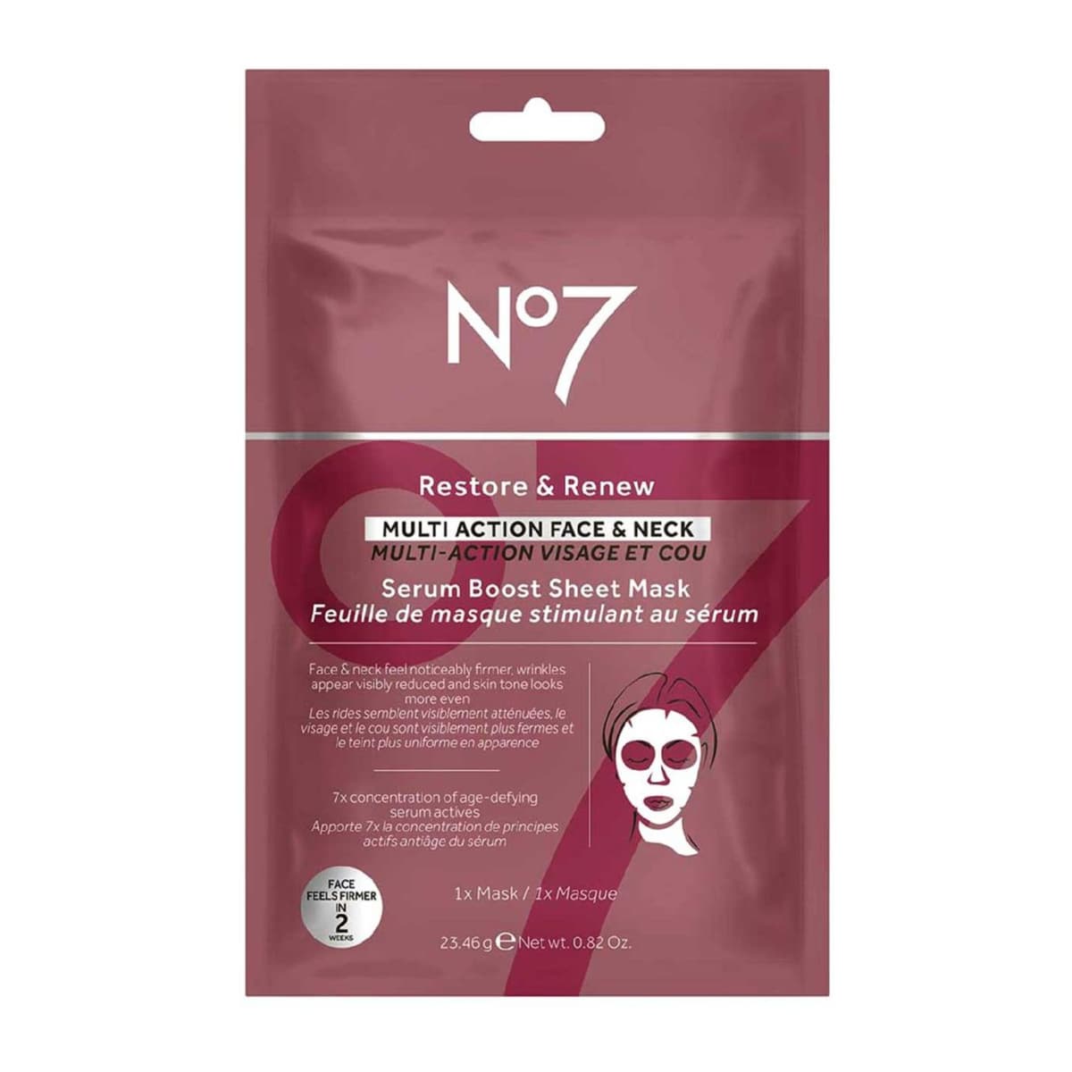 No 7 Restore & Renew FACE & NECK MULTI ACTION Serum Boost Sheet Mask