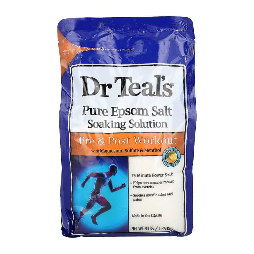 Pure Epsom Salt Soaking Solution, Pre & Post Workout, Citrus & Mint