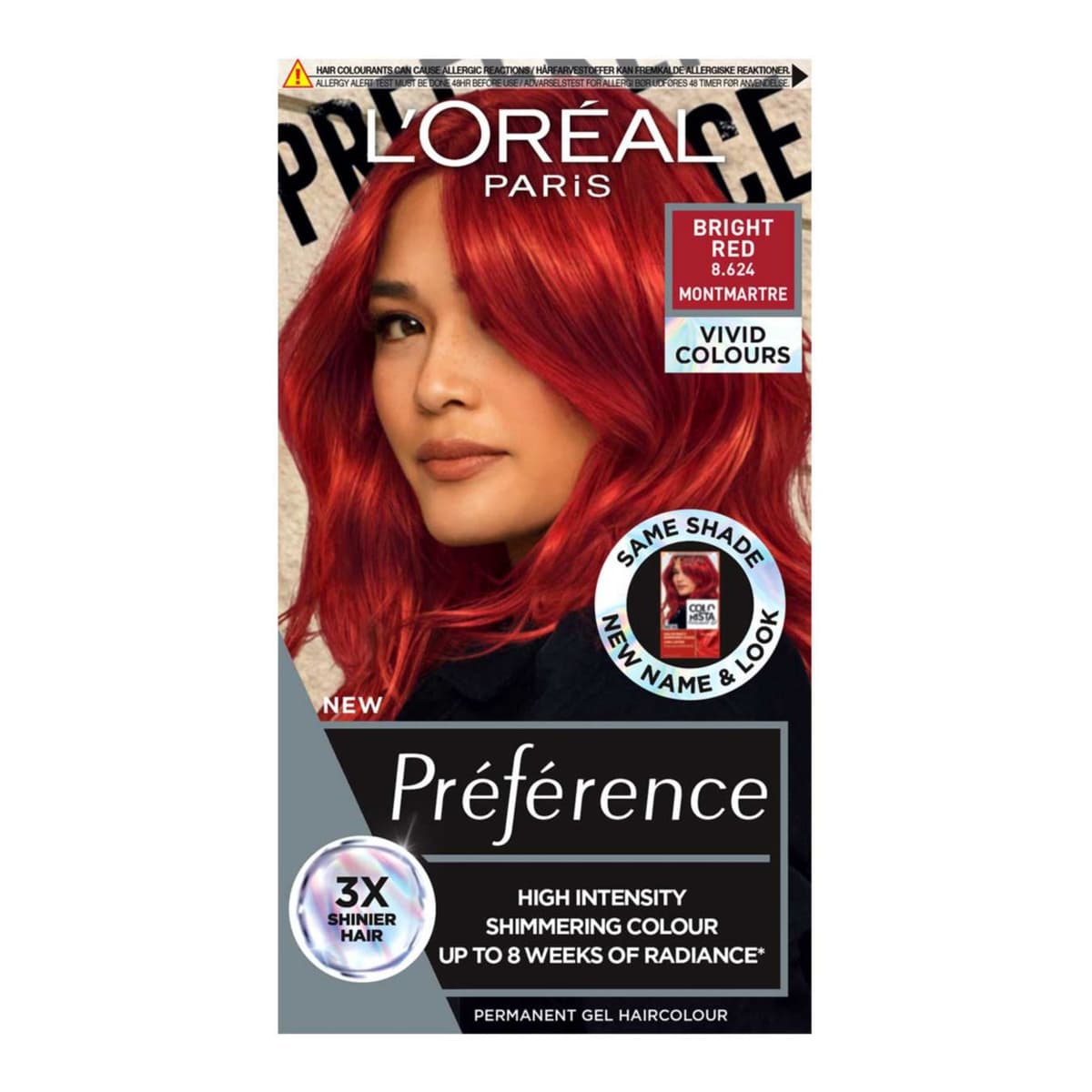 Paris Preference Vivids Permanent Hair Dye, Intense Luminous Colour, Bright Red 8.624